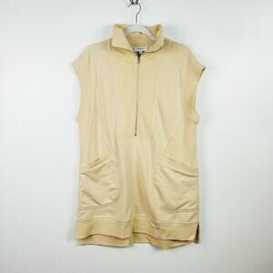 Gilli Tan Sweatshirt Dress Tunic Zip Front Cotton Blend Athletic Wear Size Large